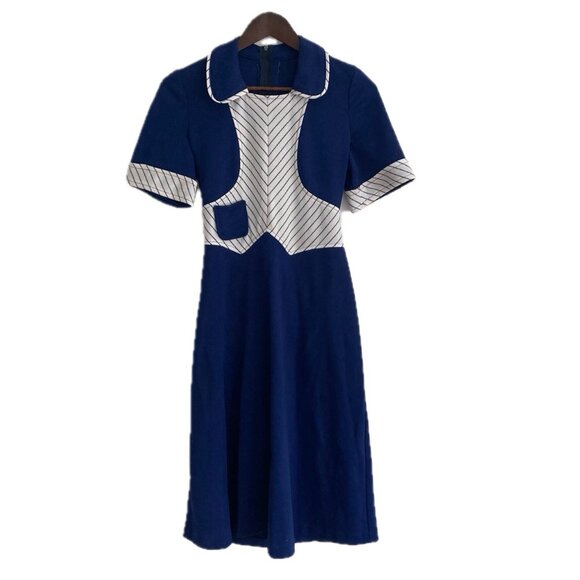 Vintage 1970s Handmade Blue and White Dress - Picture 3 of 9